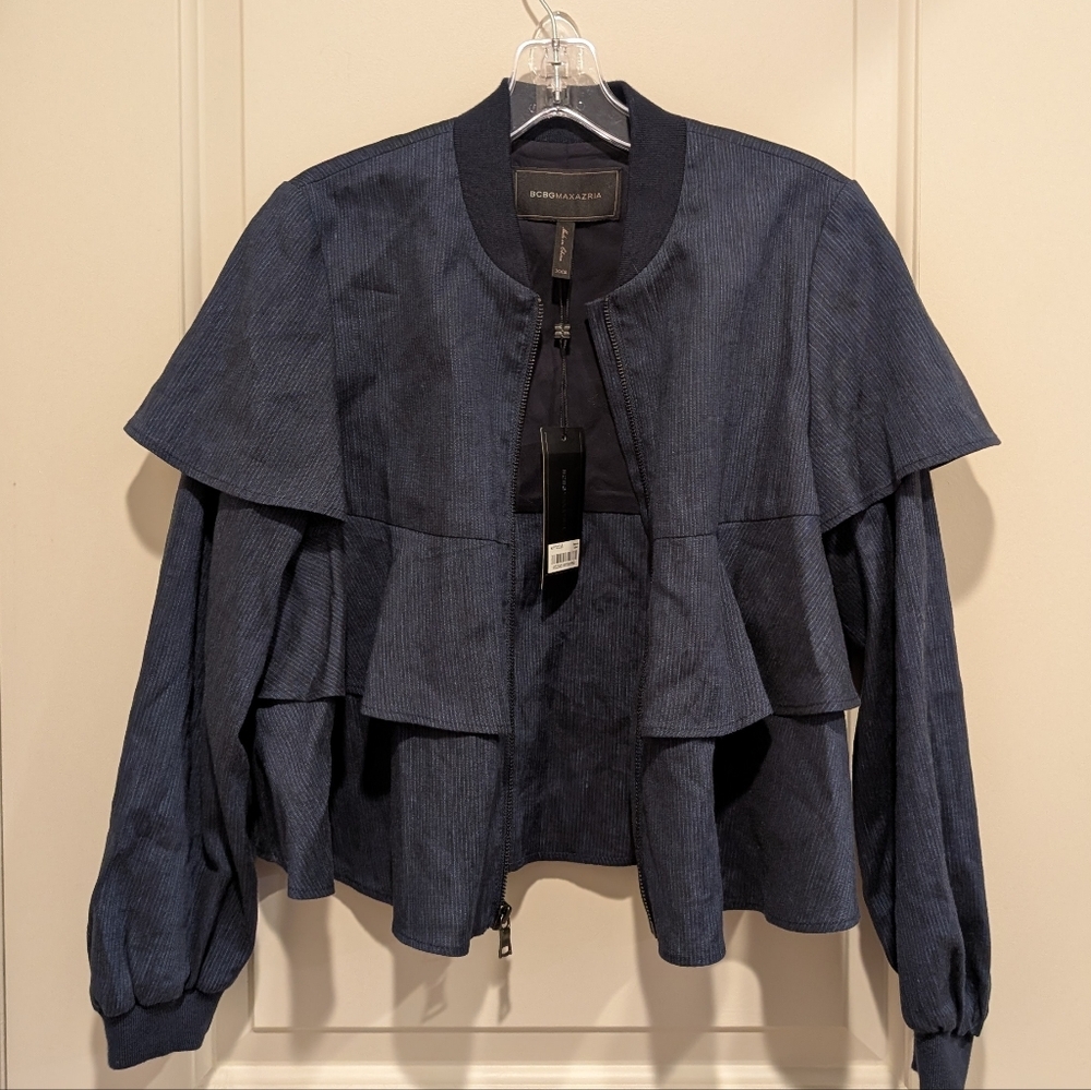 BCBG MAX AZRIA Women's Ruffled Linen-Blend Jacket Size XXS